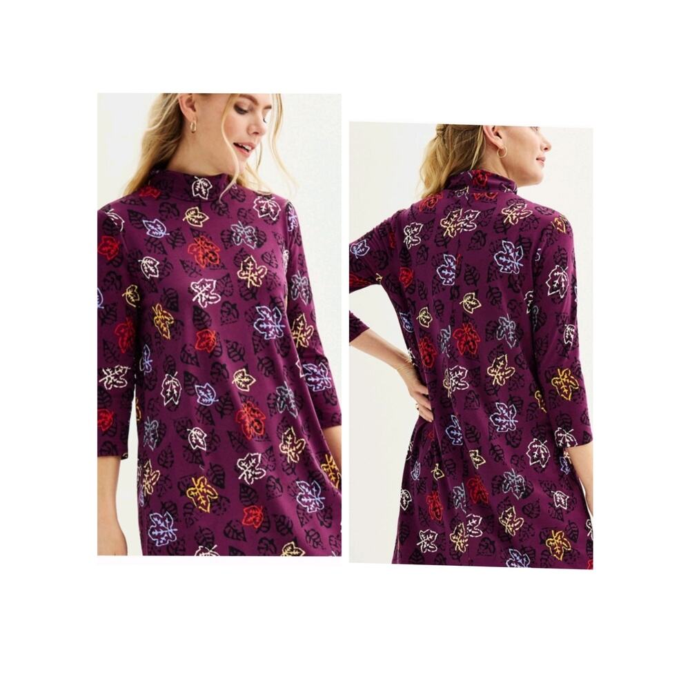4580)Celebrate Together Print Brushed 3/4 Sleeve Mock Neck Midi Swing Dress XXL